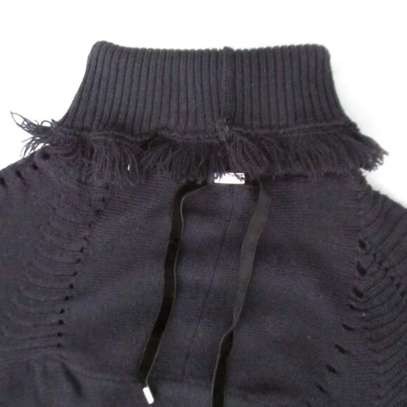 HIGH Womens S Navy Blue Wool Turtleneck Short Sweater Long Sleeve Lightweight - Picture 3 of 16